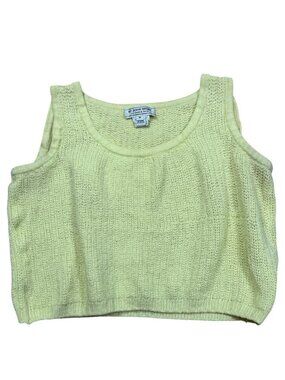 St John Sport Marie Gray Yellow Sleeveless Cropped Crochet Sweater M